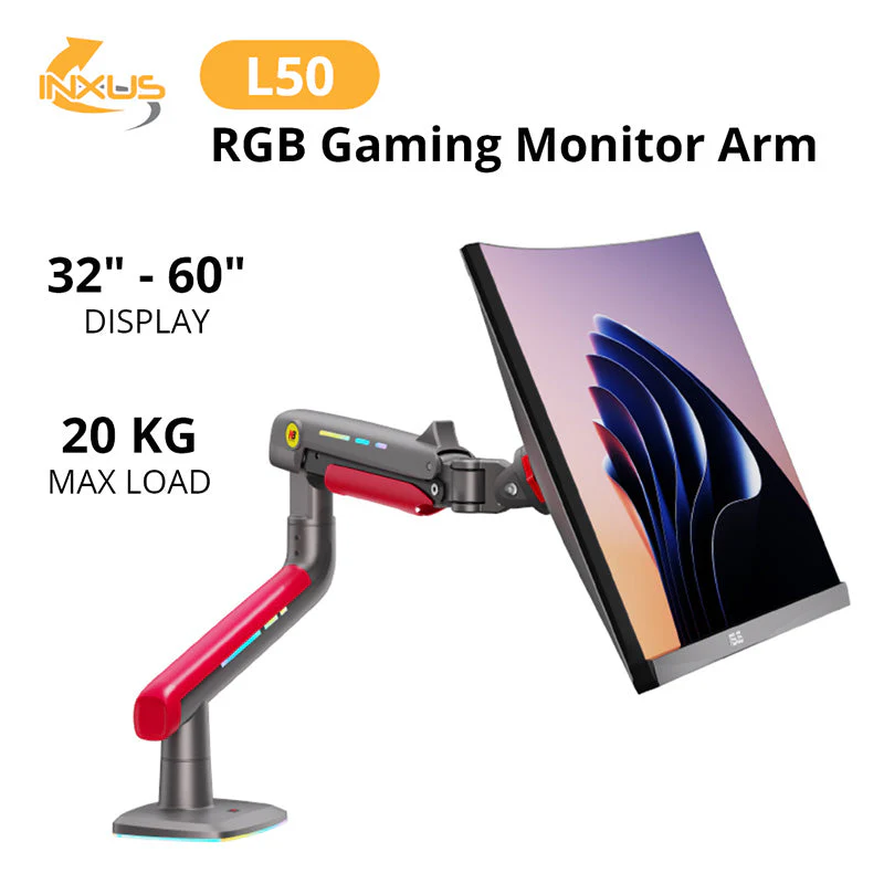 Northbayou L50 Gaming Monitor Arm Red with RGB - Image 2