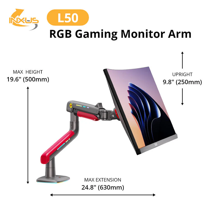 Northbayou L50 Gaming Monitor Arm Red with RGB - Image 3