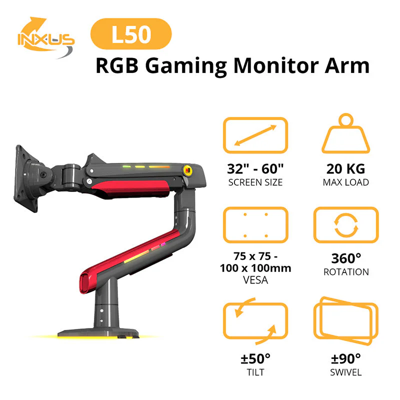 Northbayou L50 Gaming Monitor Arm Red with RGB - Image 5