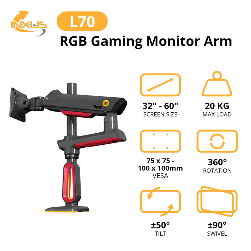 Northbayou L70 Gaming Monitor Arm Red with RGB - Image 2