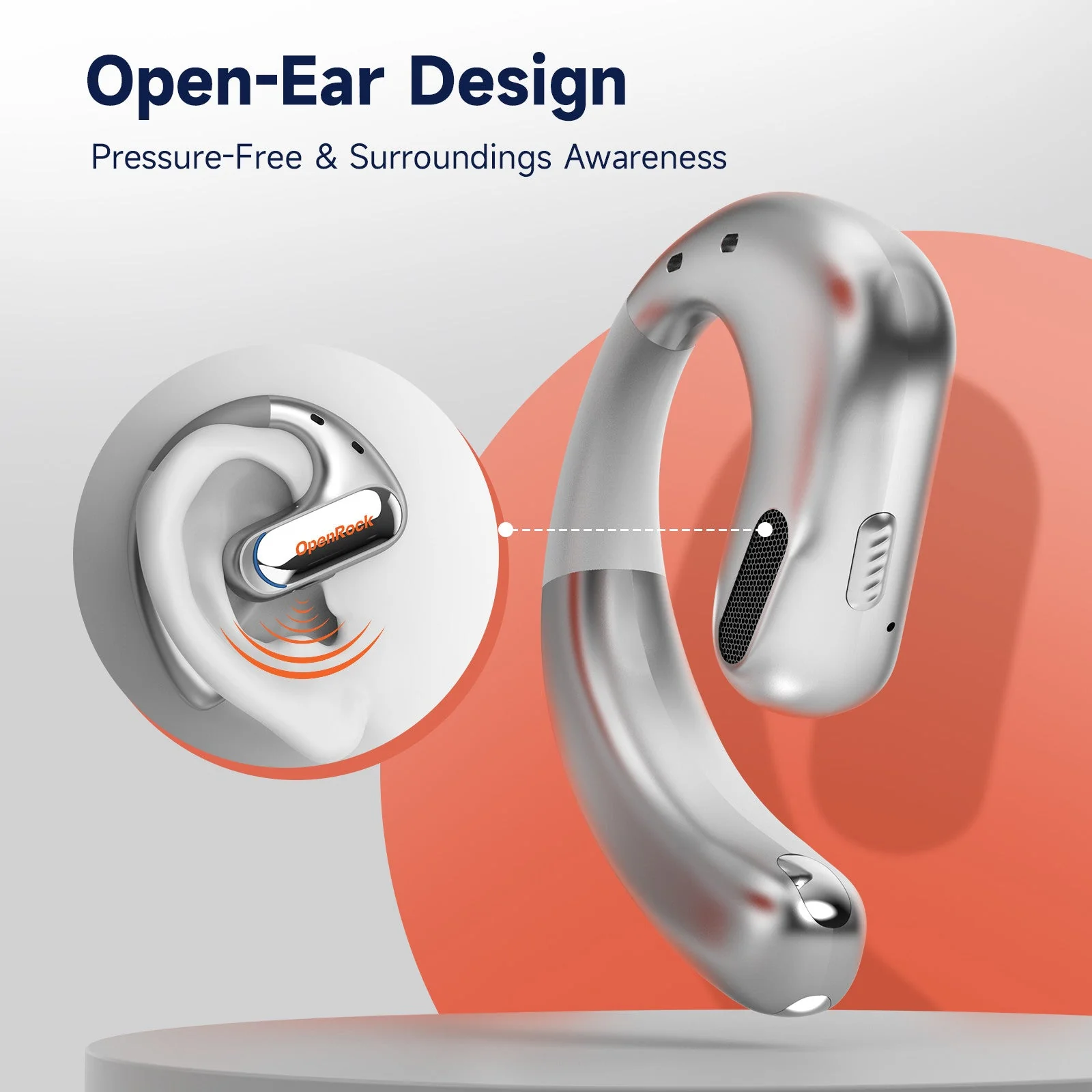 OpenRock Pro Open Ear Air Conduction Earbuds (Silver) - Image 5