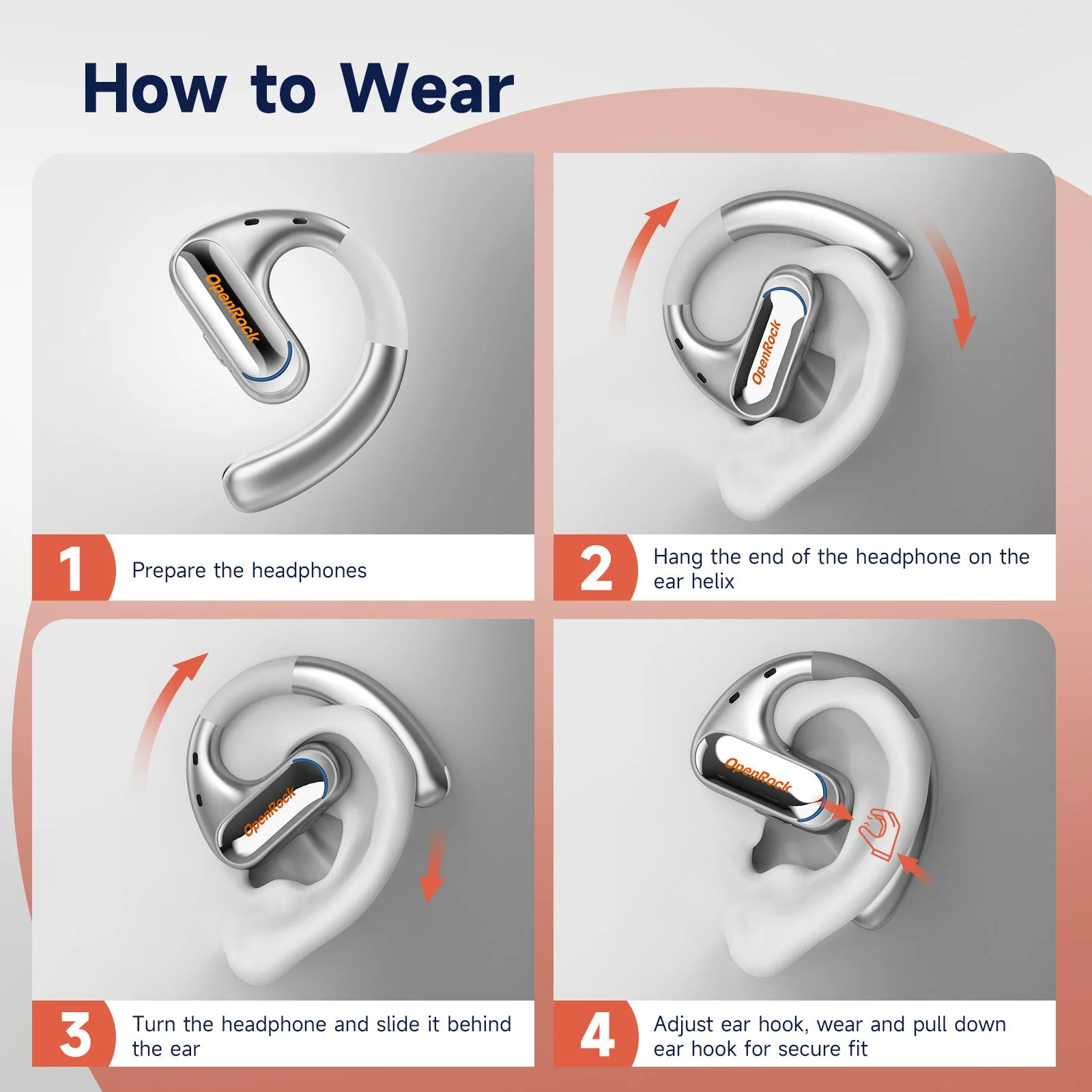 OpenRock Pro Open Ear Air Conduction Earbuds (Silver) - Image 6