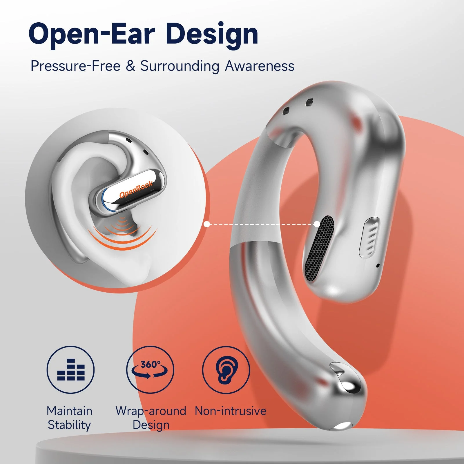 OpenRock Pro Open Ear Air Conduction Earbuds (Silver) - Image 7
