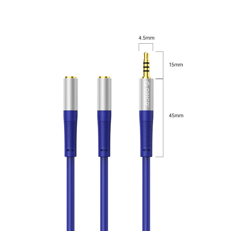 ORICO AX2-10-BL-BP 3.5mm Headphone Splitter Mic Cable 1M (Blue) - Image 2