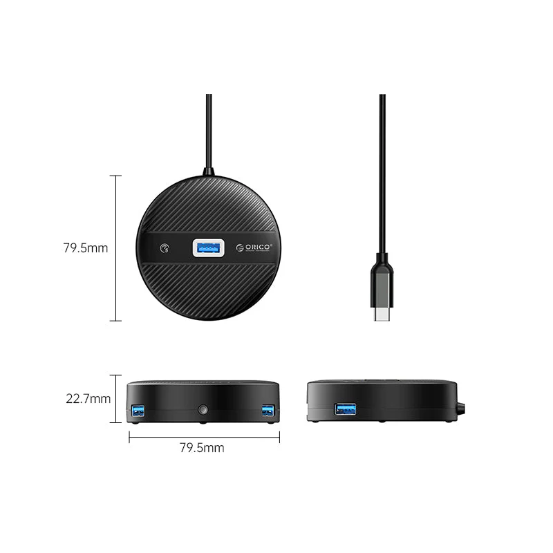 Orico YS4-C3-10-BK-BP 4-Port USB Hub with Audio/Mic Port 1m (Black)