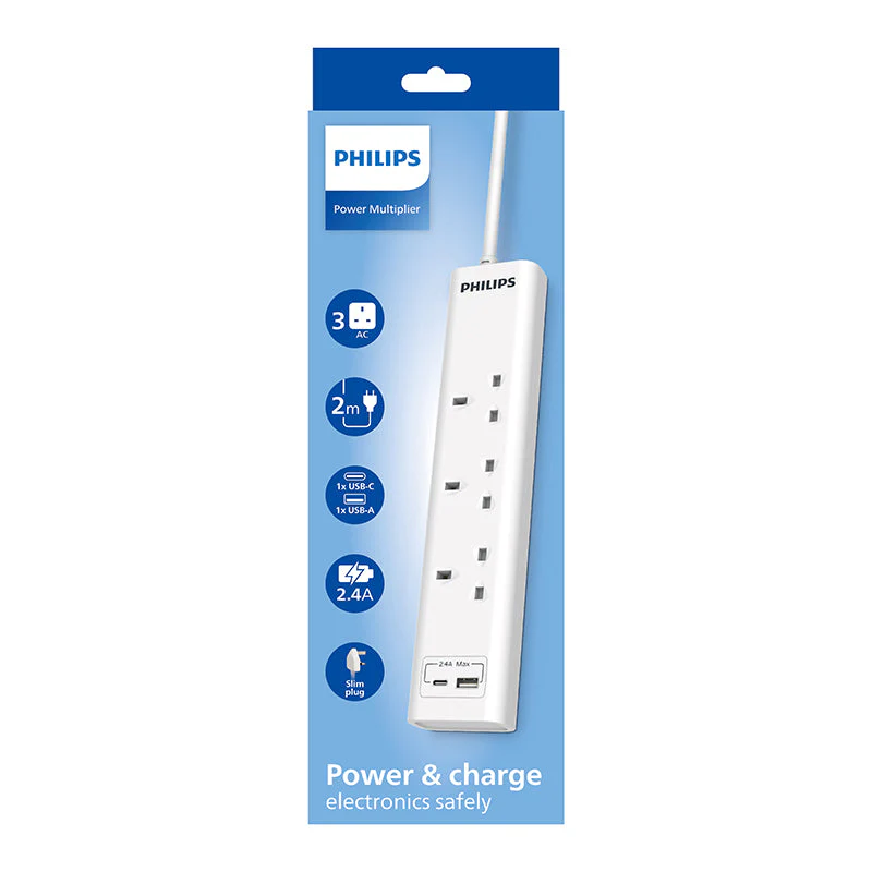 Philips CHP4131WA/69 3way 2M 1 USB-A & 1 USB-C Extension - Image 2