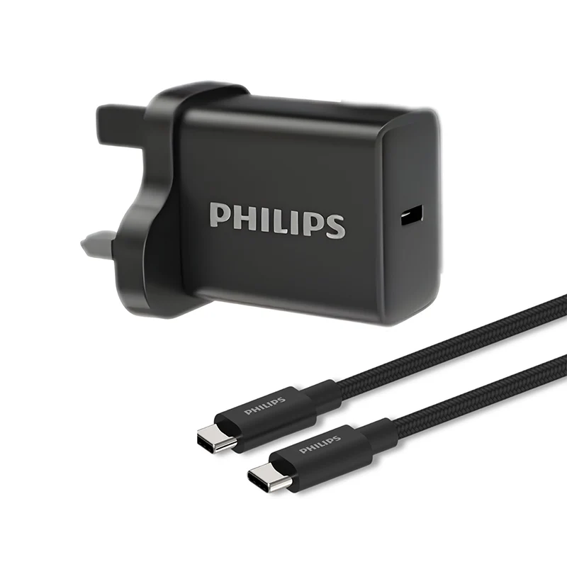 Philips DLP5313NB/05 45W GaN PPS UK Wall Charger with USB C-C Cable
