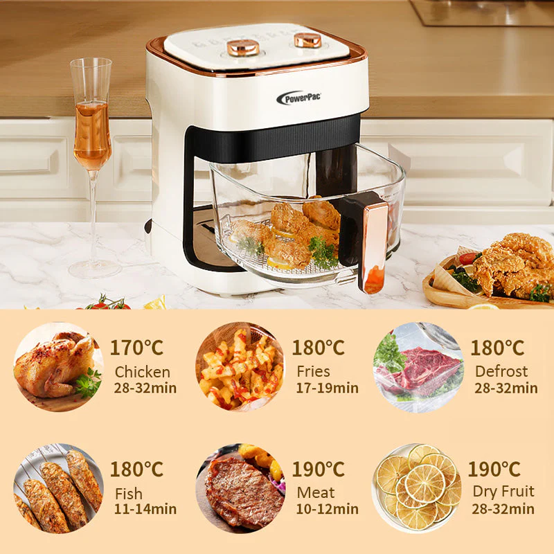 PowerPac PPAF345 Air Fryer, Glass Basket 4.8L - Image 3