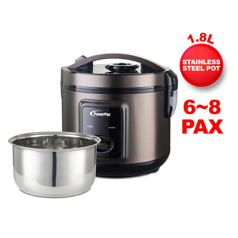 PowerPac PPRC618 Rice Cooker Stainless Steel 1.8L - Image 2
