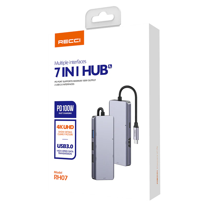 Recci RH07 7in1 Hub PD 100W Multifunction Docking Station - Image 2