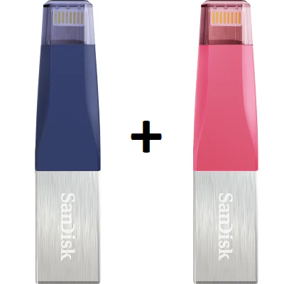 SanDisk iXpand Mini Flash Drive 128GB Twin Pack (Pink & Blue) USB 3.0 - Image 2