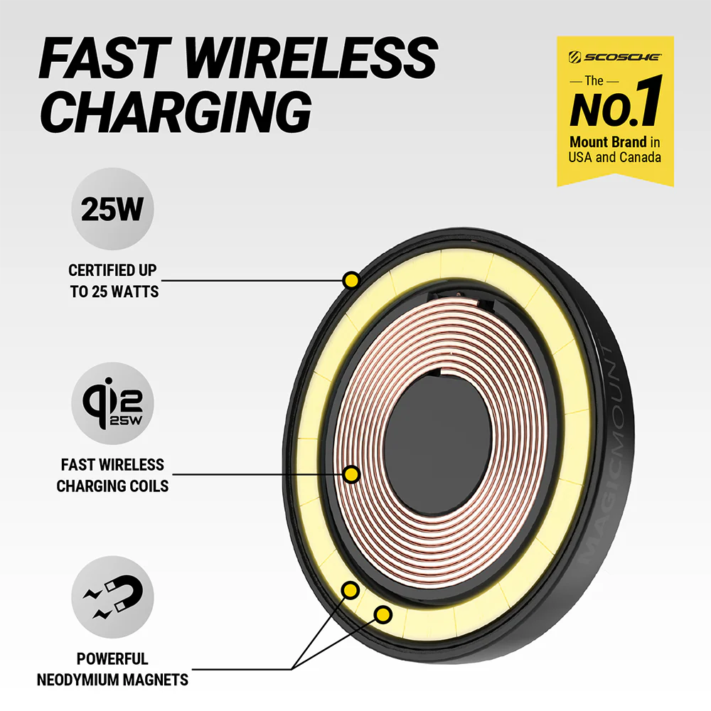 Scosche MPQTRWDA-SP MagicMount Charge Pro Flip Qi2.2 (25W) Magnetic Wireless Charging Phone Mount – Black - Image 2
