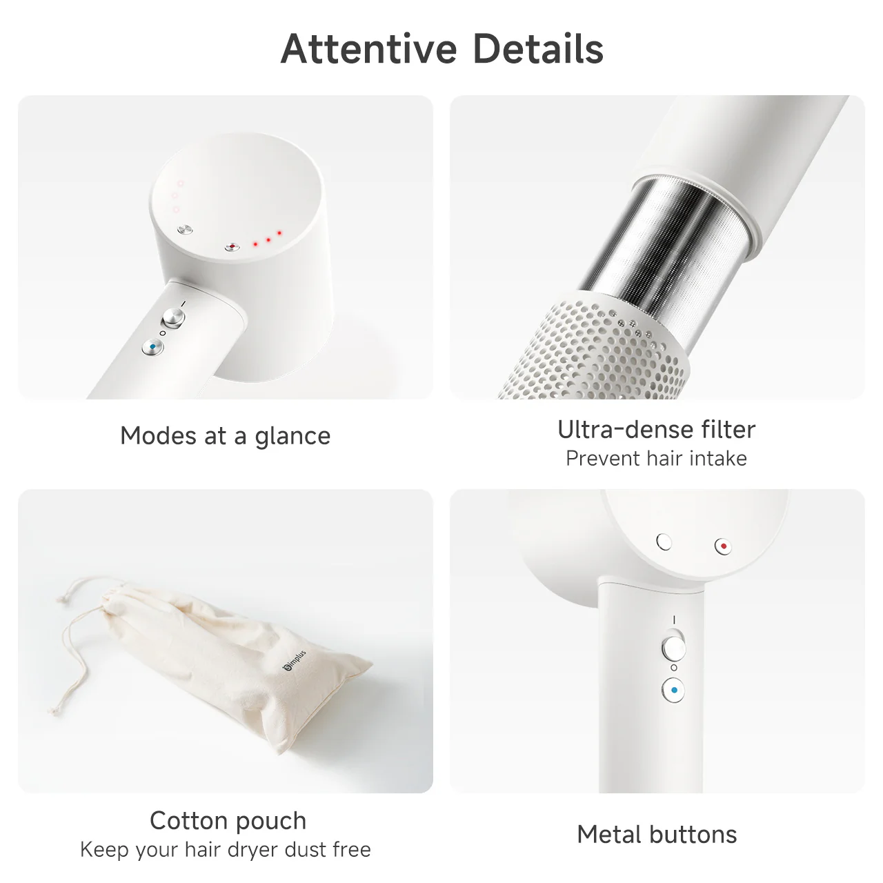 Simplus CFJH010WH01-S Hair Dryer White with Bag/Nozzle - Image 6