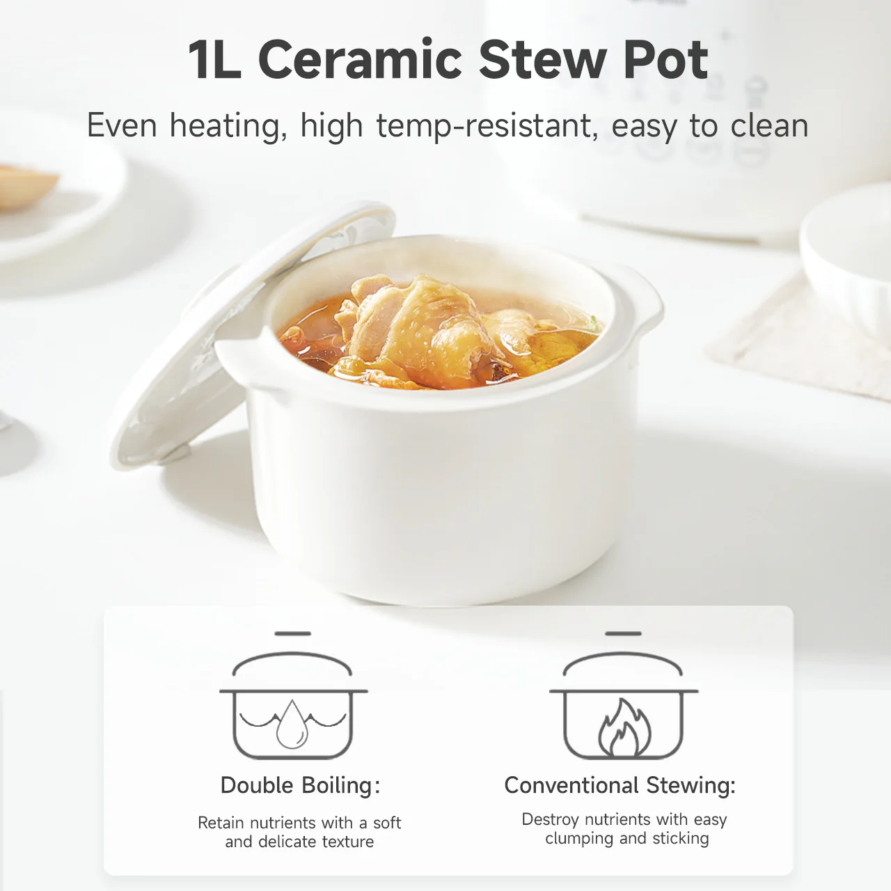 Simplus DDGU001WH01-S White 1L Electric Slow Cooker - Image 2