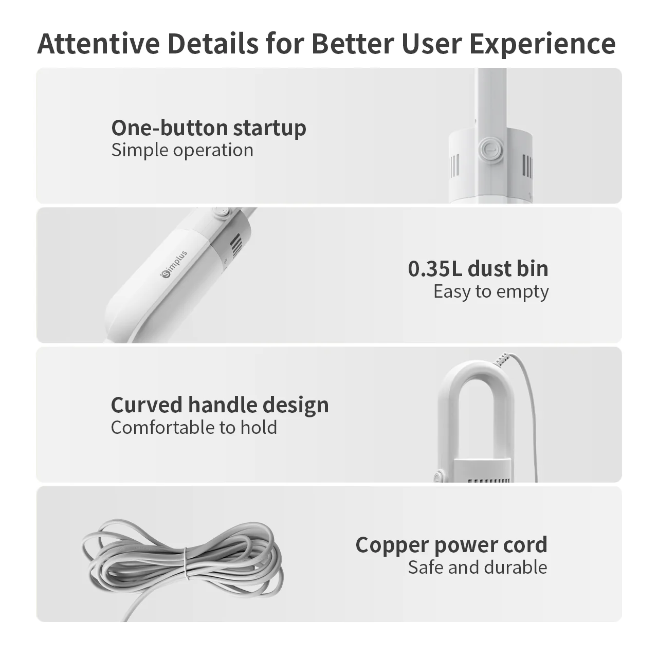 Simplus XCQH002WH00-S White Corded Vacuum Cleaner - Image 4