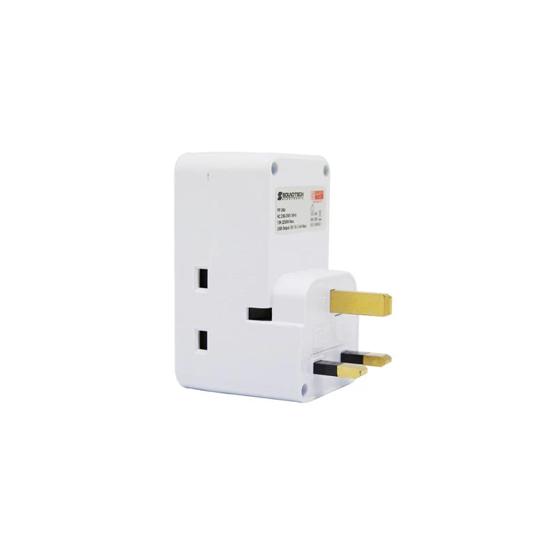 SoundTeoh PP-34U 3 Way Adapter Plug W/3.4A USB (White) - Image 2