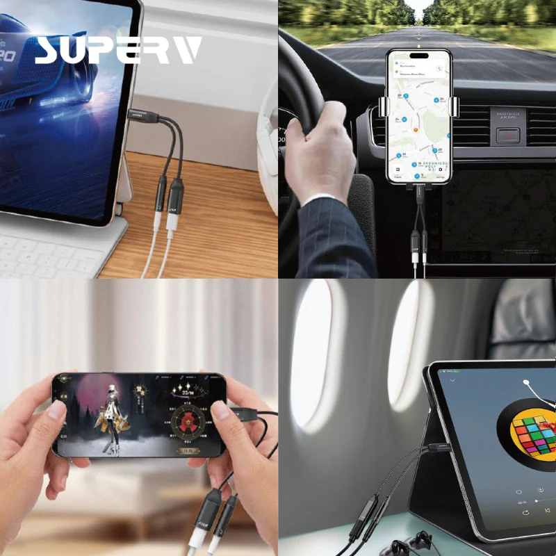 SuperV 2-in-1 Headphone and Charge Adaptor 3.5mm Aux and USB-C (11cm) - Image 2