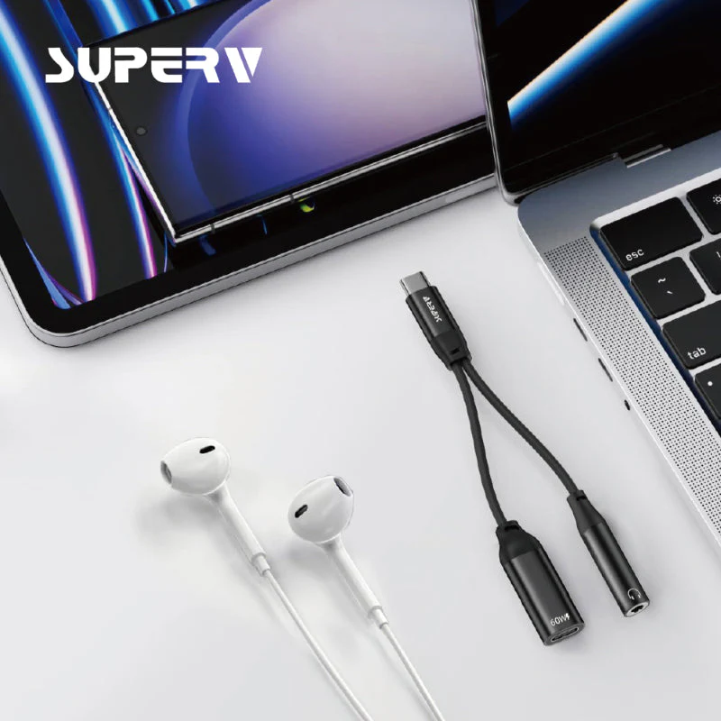 SuperV 2-in-1 Headphone and Charge Adaptor 3.5mm Aux and USB-C (11cm) - Image 3