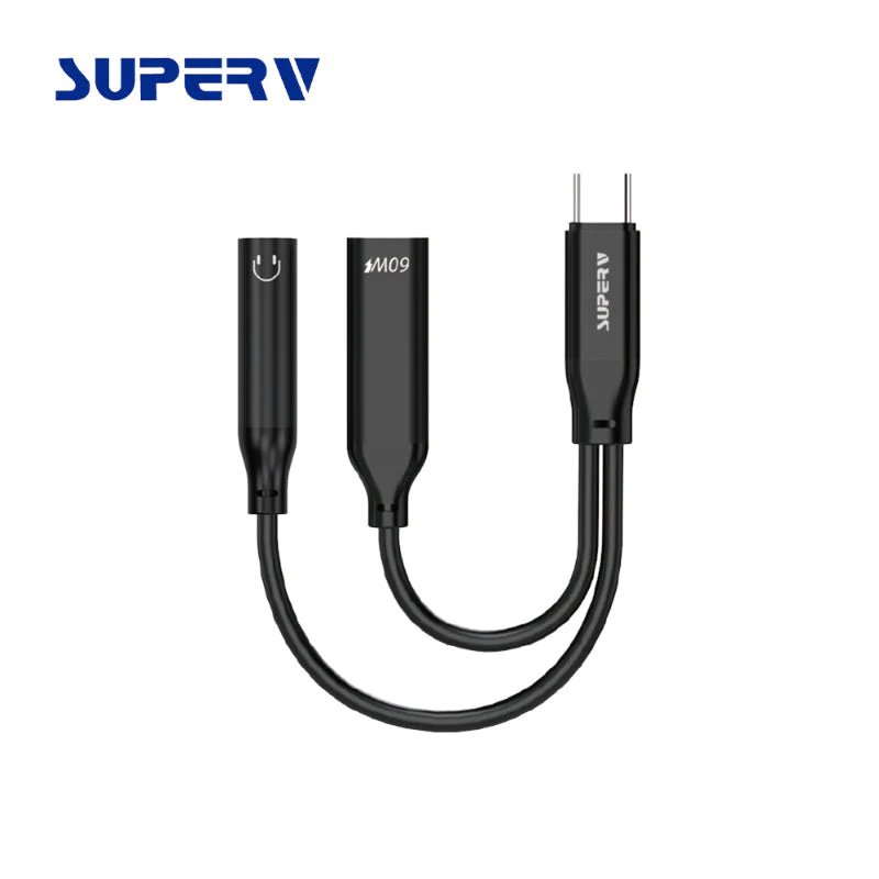 SuperV 2-in-1 Headphone and Charge Adaptor 3.5mm Aux and USB-C (11cm) - Image 4