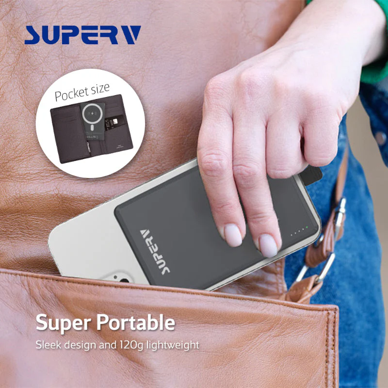 SuperV Power4 5000mAh Ultra-Slim Magnetic Wireless Power Bank (Black) - Image 4