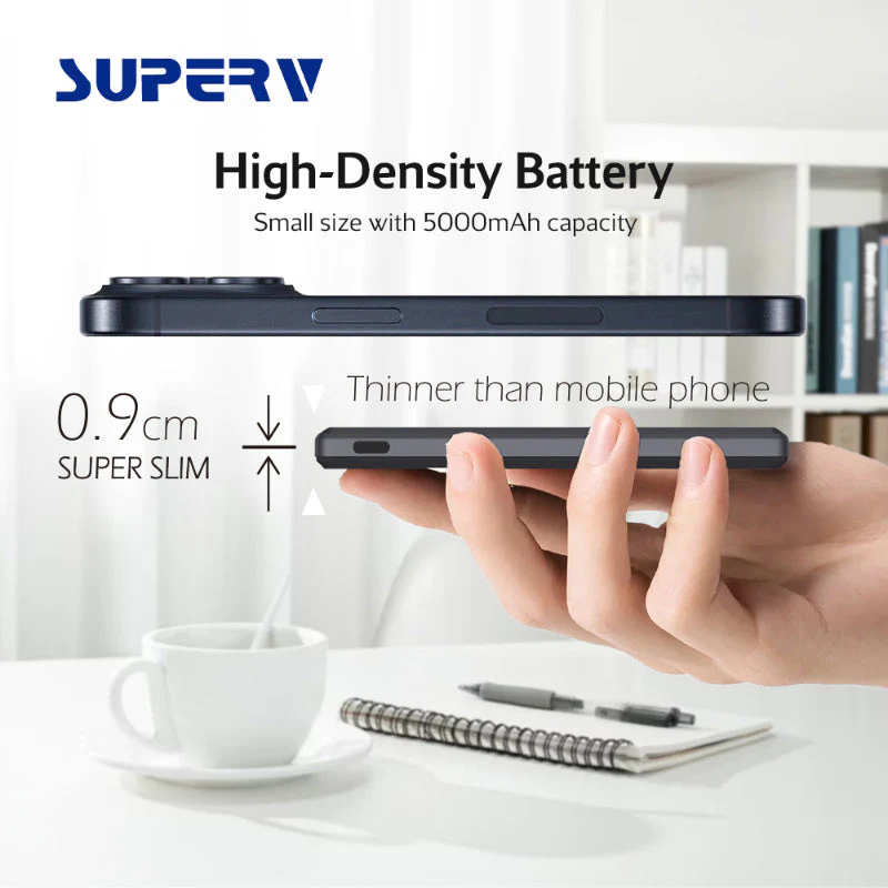 SuperV Power4 5000mAh Ultra-Slim Magnetic Wireless Power Bank (Black) - Image 5
