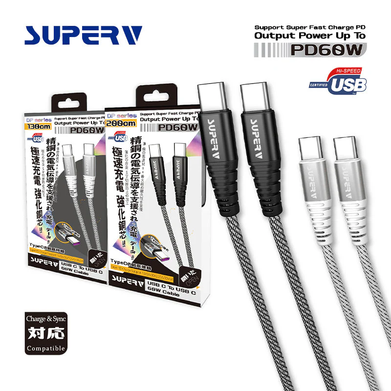 SuperV CCD130-WH 130cm USB2.0 TypeC to Type C PD 60W Cable - Image 3