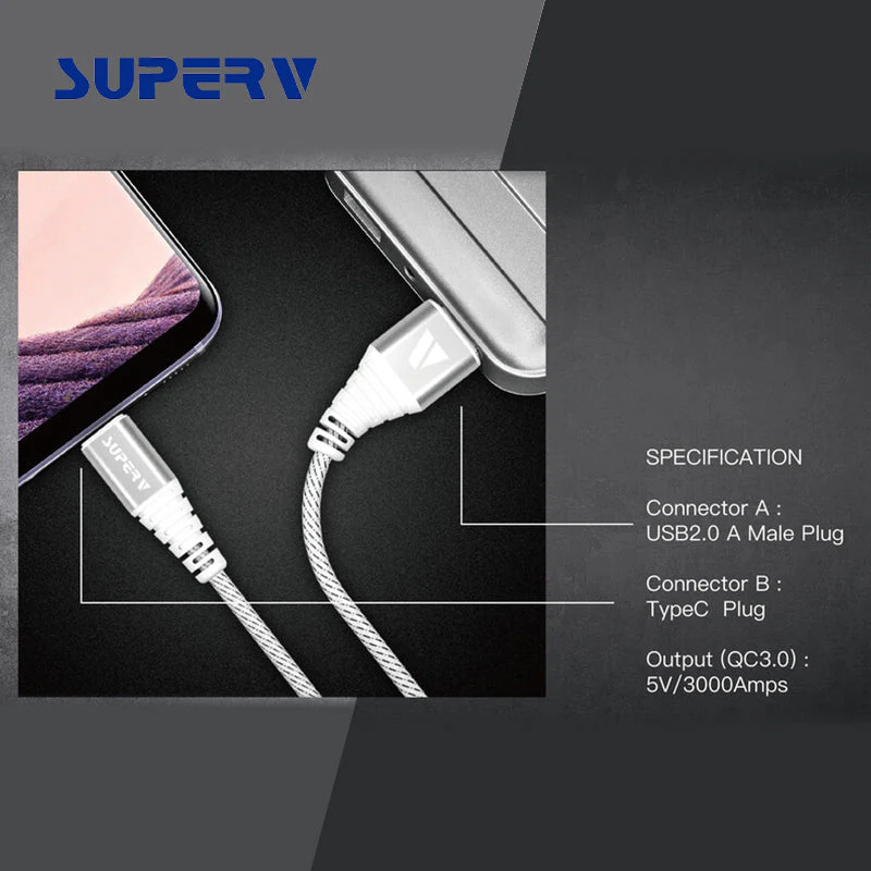 SuperV CD100-RD QC USB2.0 Type-C Cable 100cm (Red) - Image 4