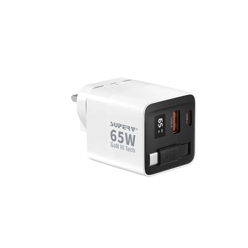 SuperV G45-BK 65W Universal Travel Adapter with Build in 80cm C Cable (White) - Image 2