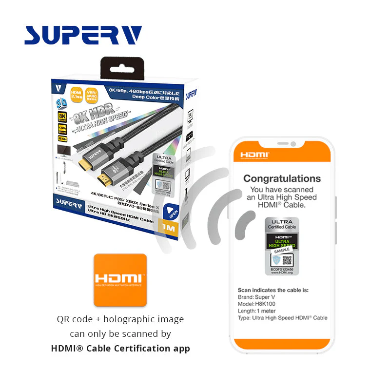 SuperV H8K100 8K 1M Ultra High Speed HDMI Cable - Image 6