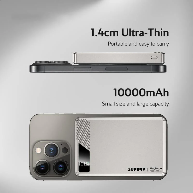SuperV Power42 10000mAh Wireless Power Bank with Digital Display (Silver) - Image 5