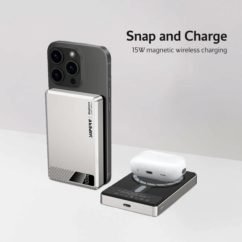 SuperV Power42 10000mAh Wireless Power Bank with Digital Display (Silver) - Image 6