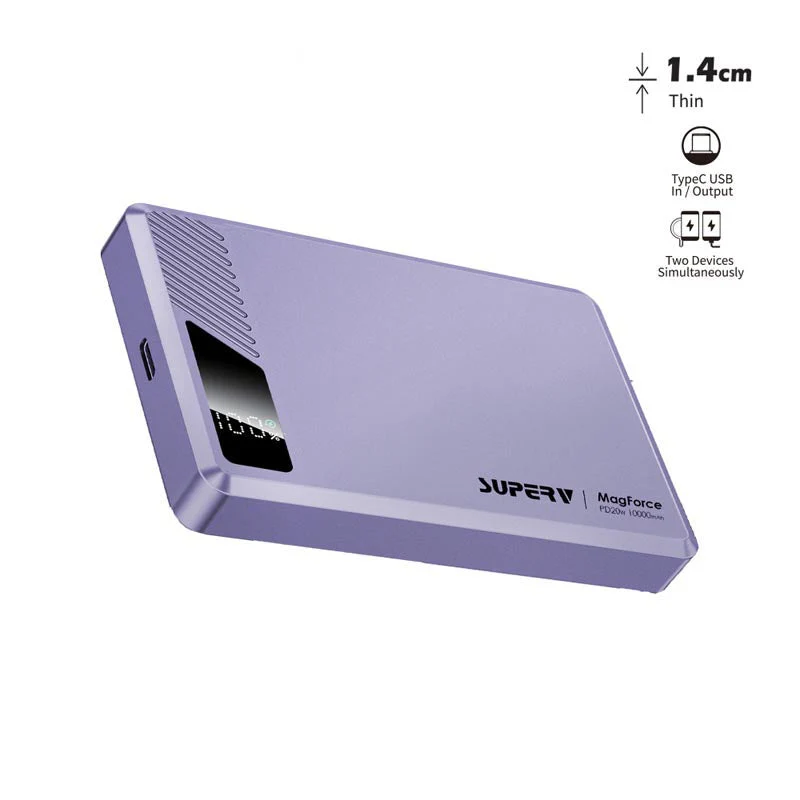 SuperV Power42 10000mAh Wireless Power Bank with Digital Display (Purple)