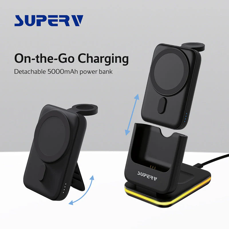 SuperV Station10 7-in-1 5000mAh Foldable Wireless Charging Station Powerbank (Black) - Image 3