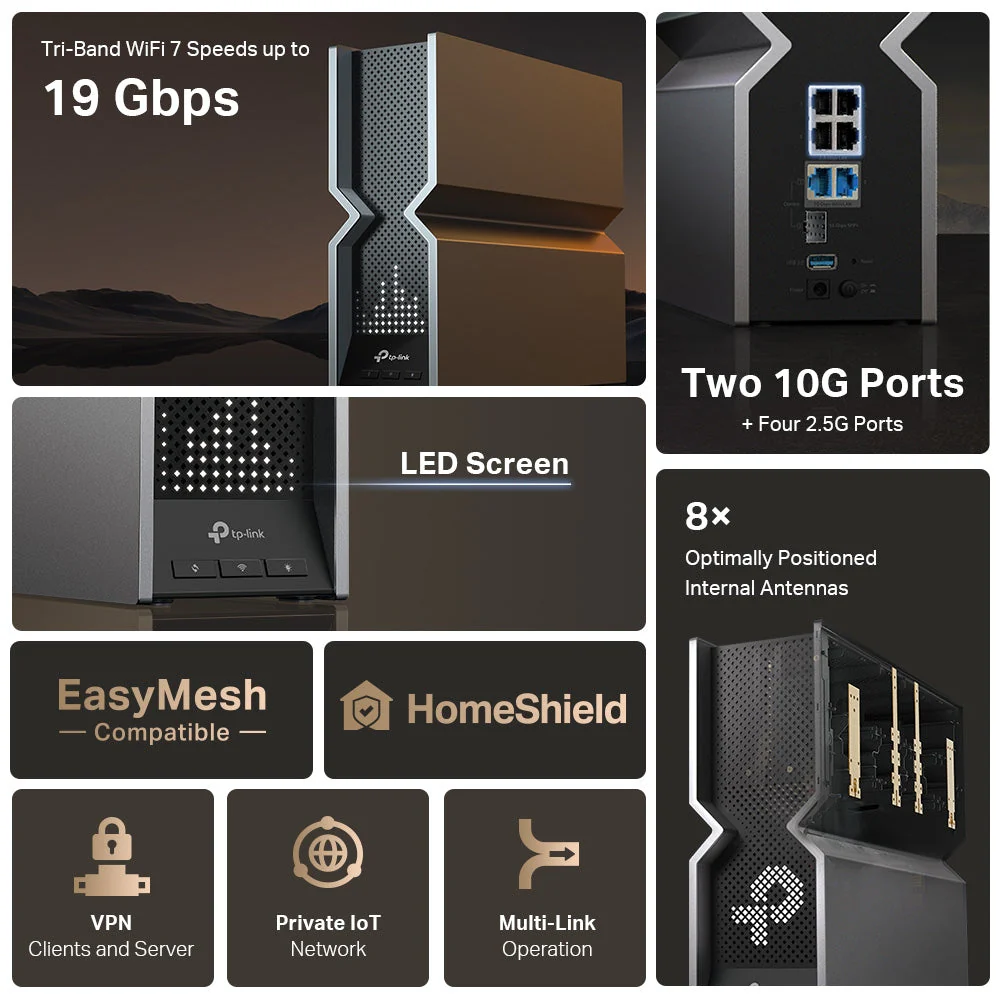 TP-Link Archer BE800 BE19000 Tri Band Wi-Fi 7 Router - Image 9