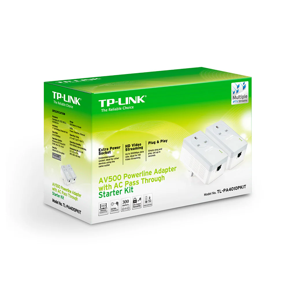 TP-Link TL-PA4010P AV500 Powerline Adapter with AC Pass Through Starter Kit - Image 2