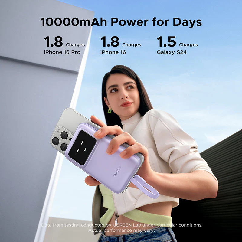 Ugreen PB511 10000mAh 30W PD Power Bank with Built-in USB-C to USB-C Cable (Purple) - Image 5