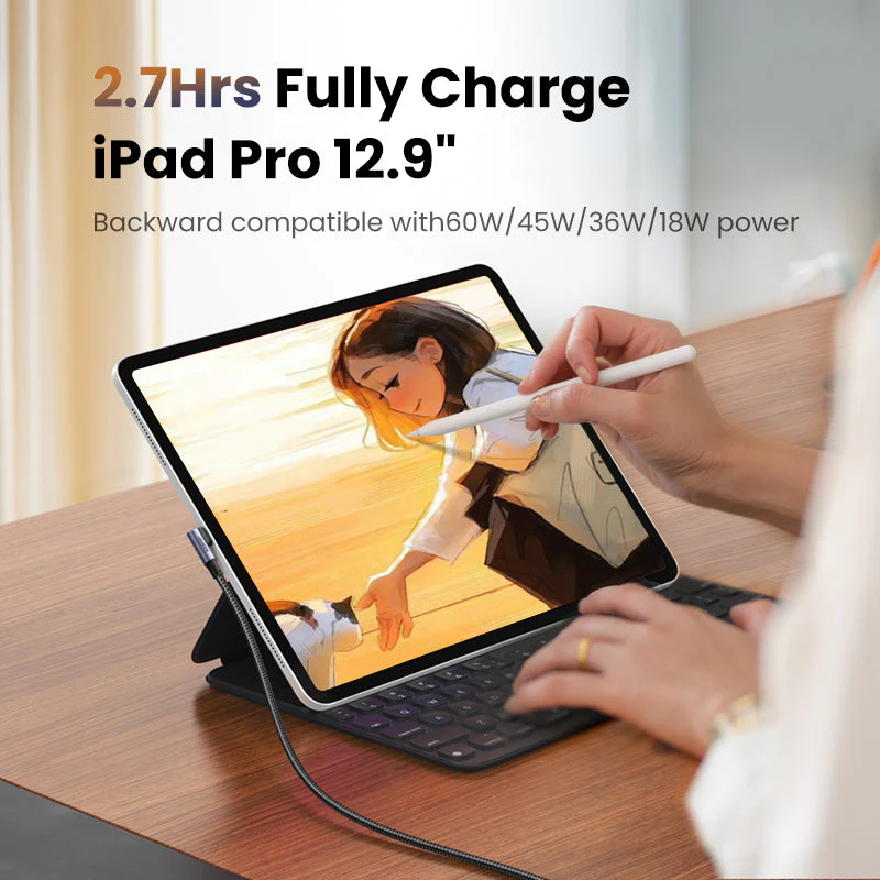 Ugreen US334 100W & 480Mbps USB-C 2.0 to Angled USB-C M/M Round Cable Aluminium Shell with Braided 2m (Black) - Image 4