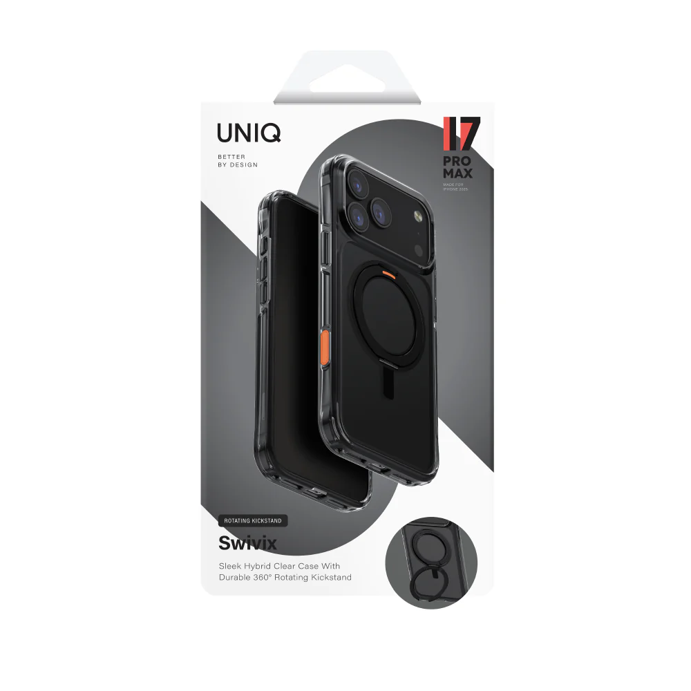 Uniq Hybrid iPhone 17 Pro Max (2025) 6.9  Swivix With 360 Rotating Kickstand - Carbon Black - Image 6