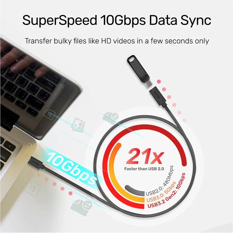 Unitek C14086BK USB 3.2 Gen2 Full-Featured USB-C Extension Cable (1M) - Image 3