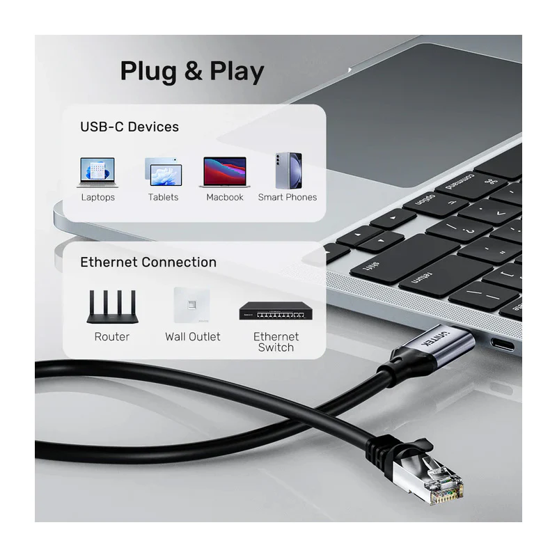 Unitek C18148AGY01 USB-C to RJ45 Ethernet Cable - 1M - Image 4