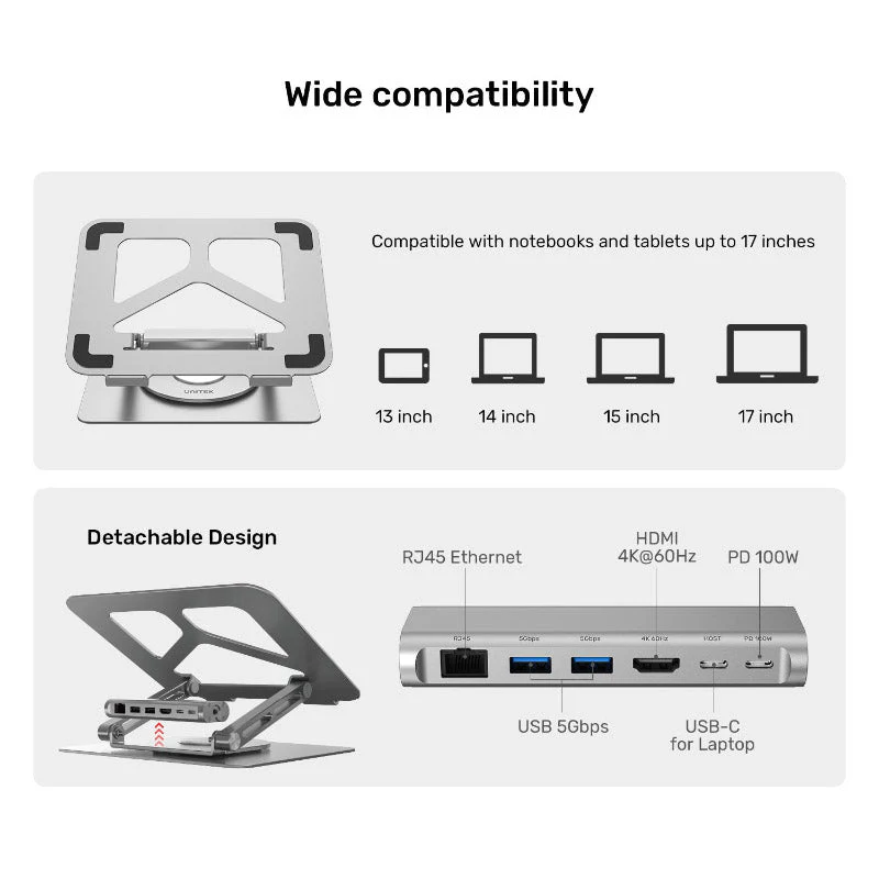 Unitek D1109A 360° Rotating Laptop Stand Hub PD100W - Image 5