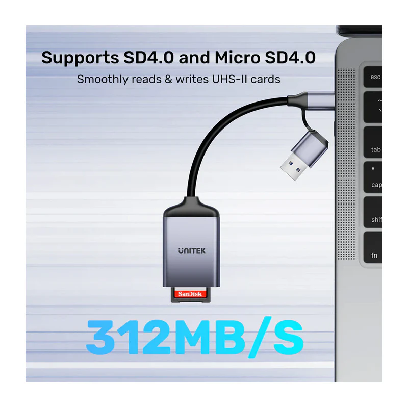 Unitek R1018E01 2-in-1 USB-C/A SD4.0 Card Reader - Image 3