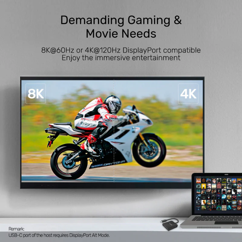 Unitek V1407A 8K USB-C to Dual DisplayPort 1.4 Adapter - Image 2