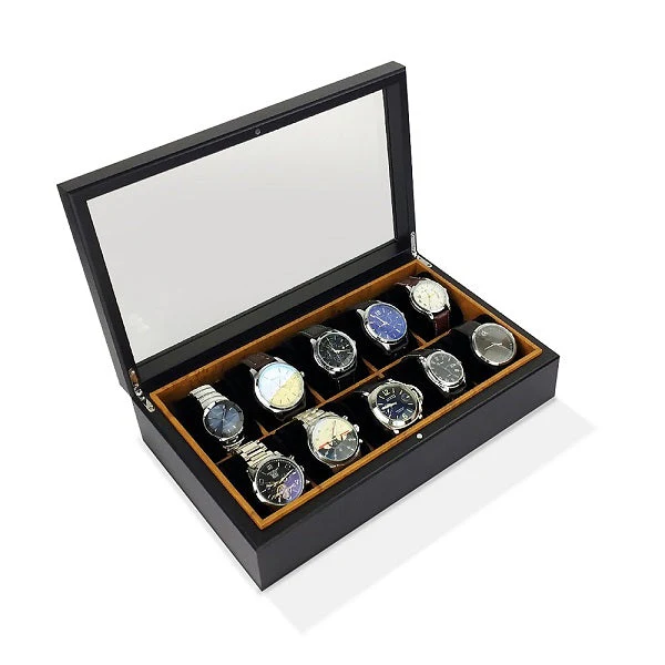 Urburn JBWBL-10-BLK Watch Box with Glass Lid - Image 2