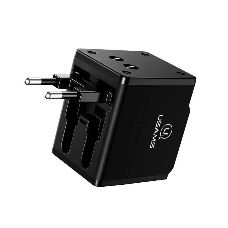 Usams US-CC044 Dual USB Universal Travel Adapter Black
