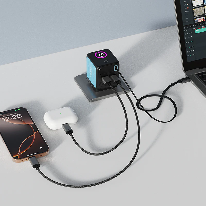 Valore PD70W GaN Wall Charger with Built-in USB-C Cable (PA-030) - Blue - Image 2