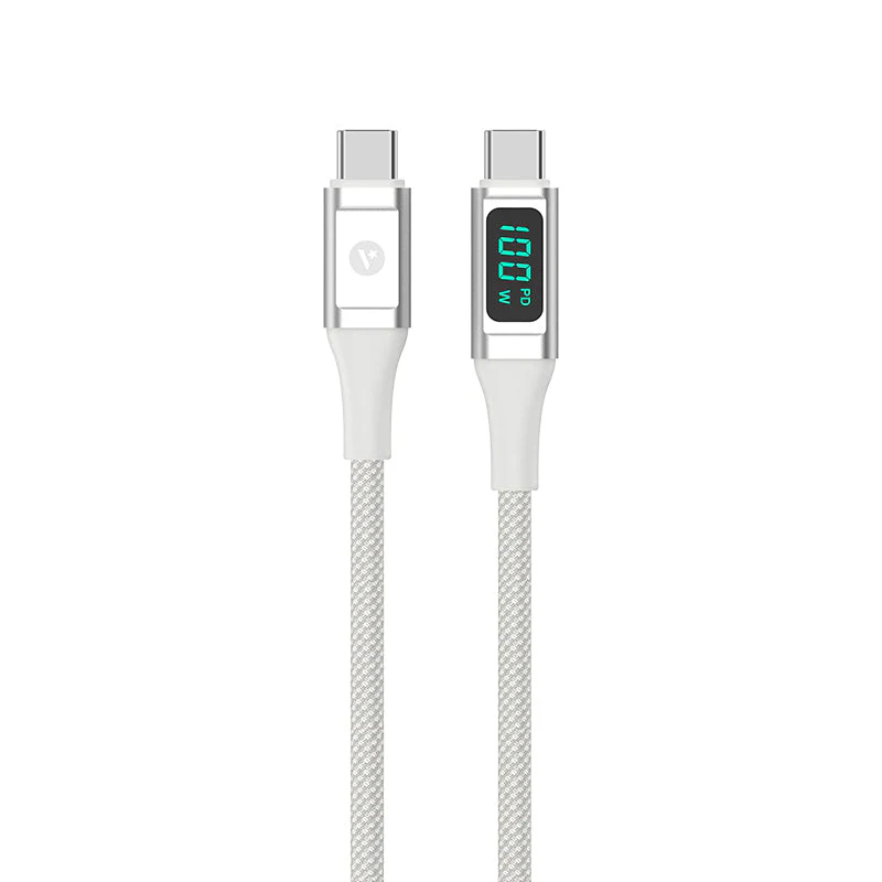 Valore PD100W USB-C Charging Cable with  Digital Display (MA59) - Silver