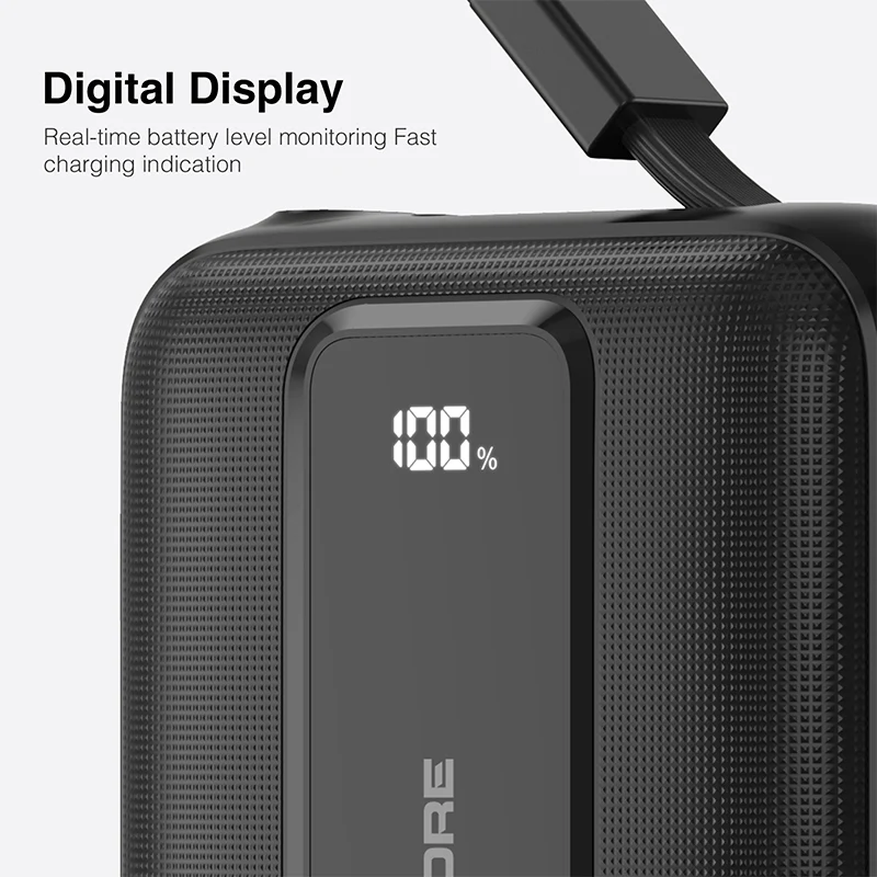Valore 22.5W 10000mAh Power Bank with Dual Built-in Cables CCC Certified (PD66) - Black - Image 4