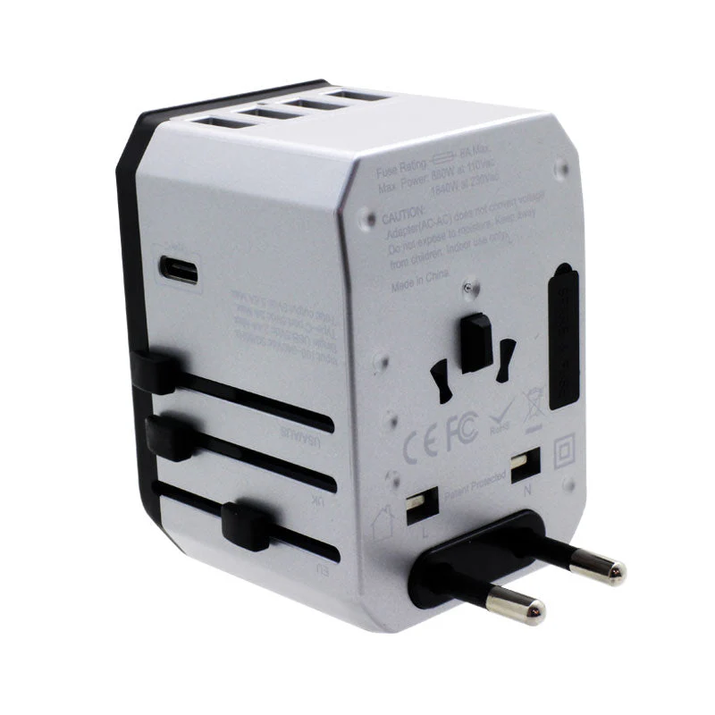 Valore Universal Travel Adaptor with 4 USB + 1 Type-C Output (AC57) - Silver - Image 3