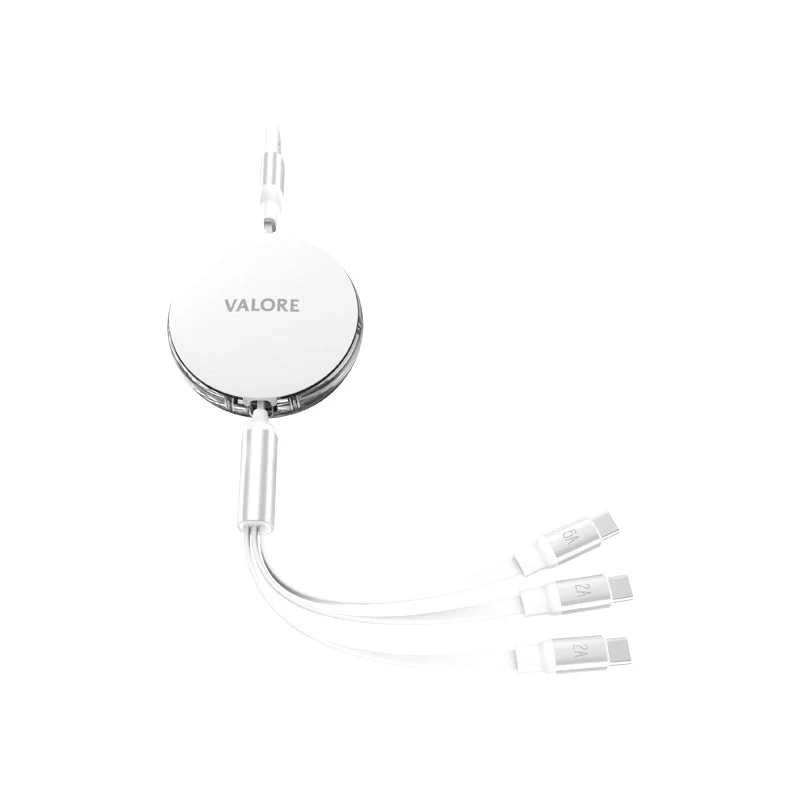 Valore USB-A to USB-C 3-In-1 Retractable Cable (MA188) - White